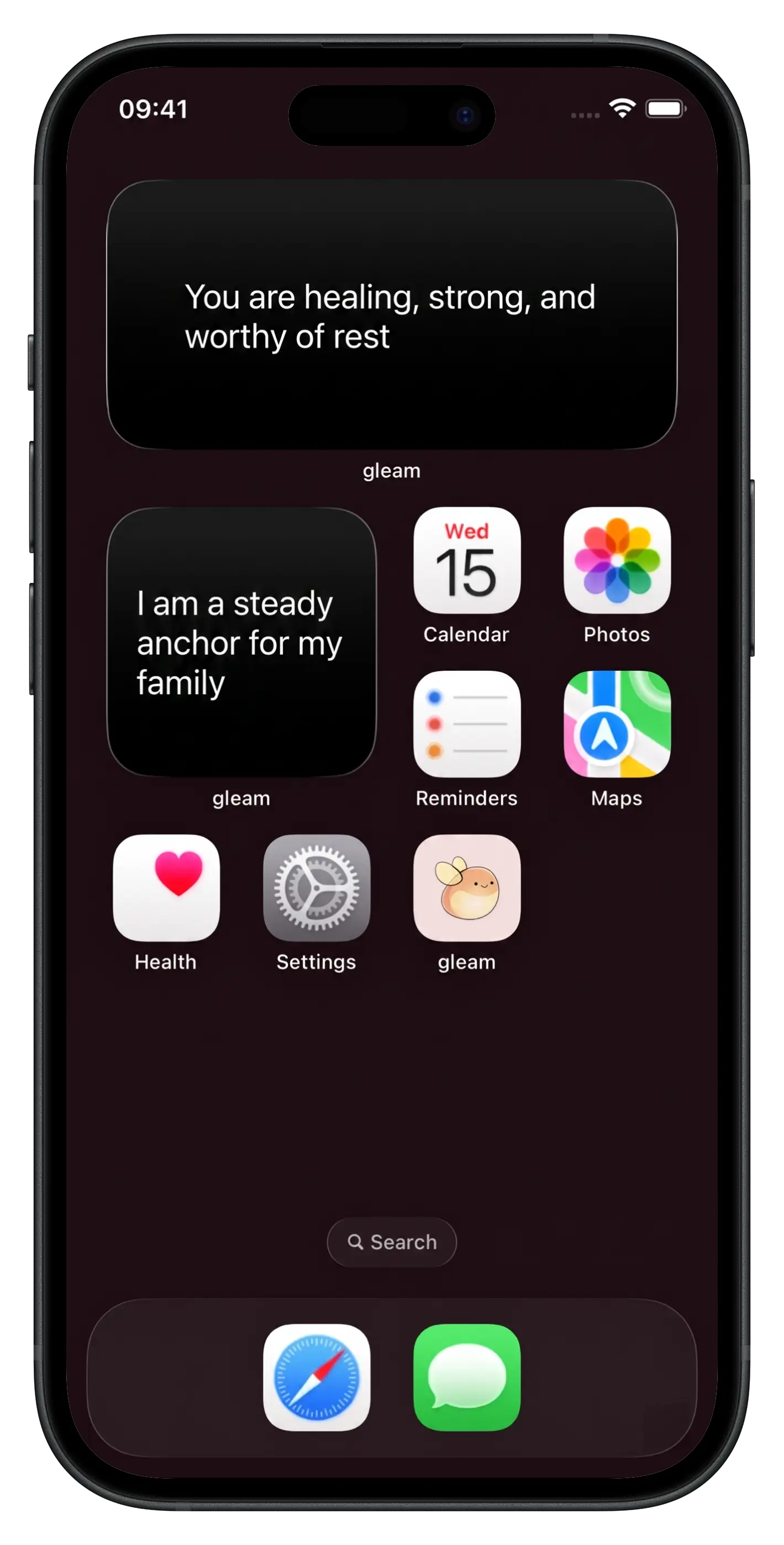 Gleam widget on iOS home screen